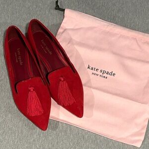 kate spade Red Suede Pointed Tassel Loafers - Adore Flats - With Original Bag